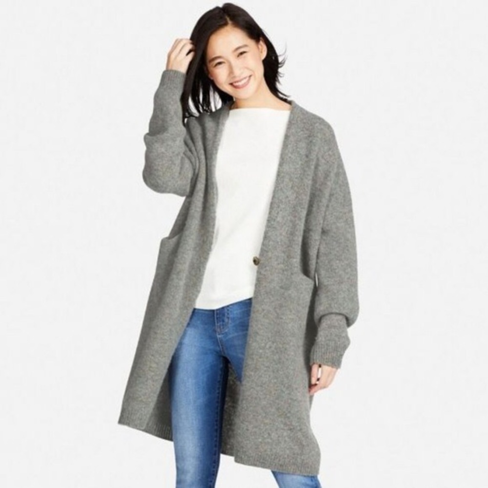 UNIQLO New Light Blue Wool Boyfriend Long Cardigan